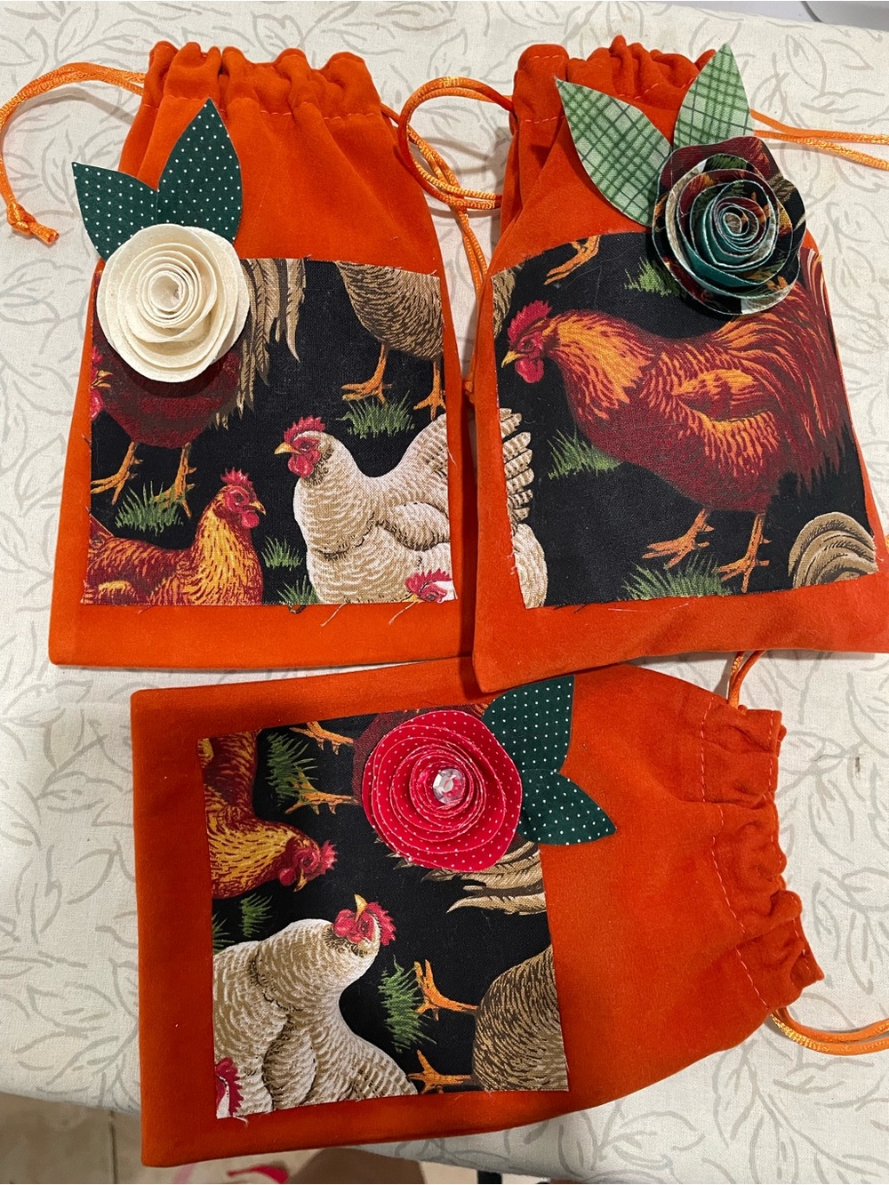 3 5x7 velvet Chicken drawstring bags